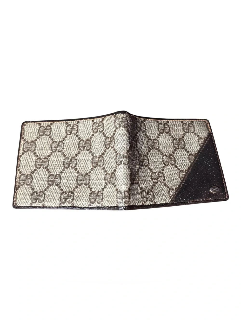 Gucci Beige and Brown GG Canvas Wallet with Leather Trim